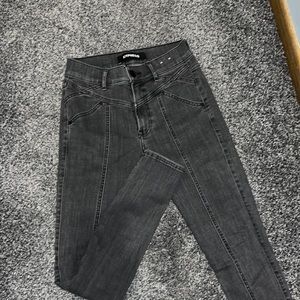 Gray/black express skinny jeans